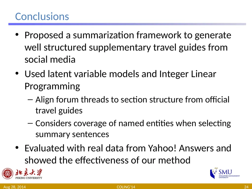 Generating Supplementary Travel Guides from Social - slide 24 of 25