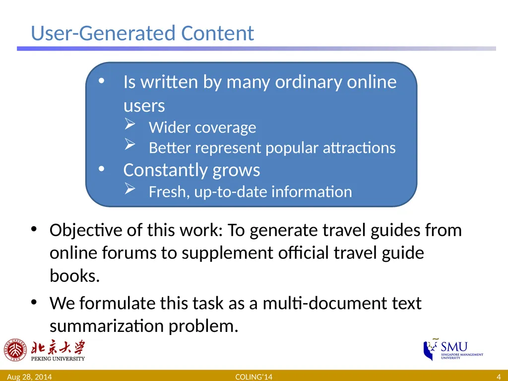 Generating Supplementary Travel Guides from Social - slide 4 of 25