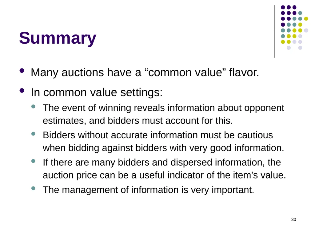 Common Value Auctions 1 Coin auction What’s for - slide 30 of 30