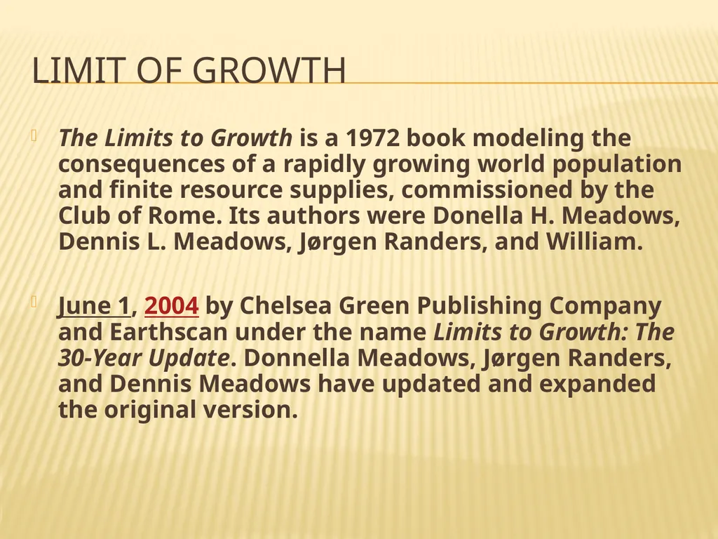 Limits to growth and sustainable use of resources - slide 2 of 25