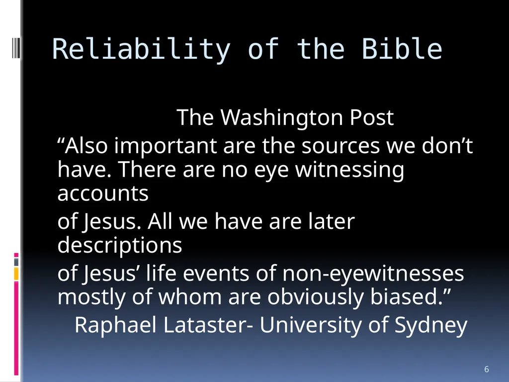 1 The reliability of the bible Wednesday night - slide 6 of 56