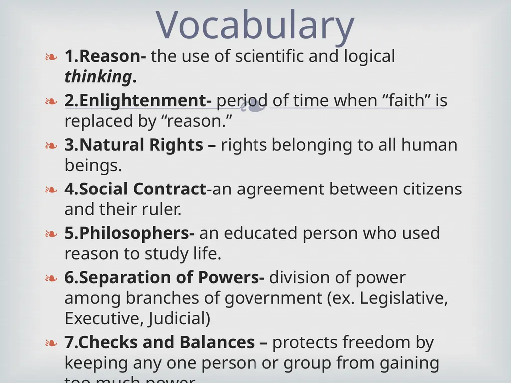 The Enlightenment Standard 7-2.3 Vocabulary - slide 2 of 12