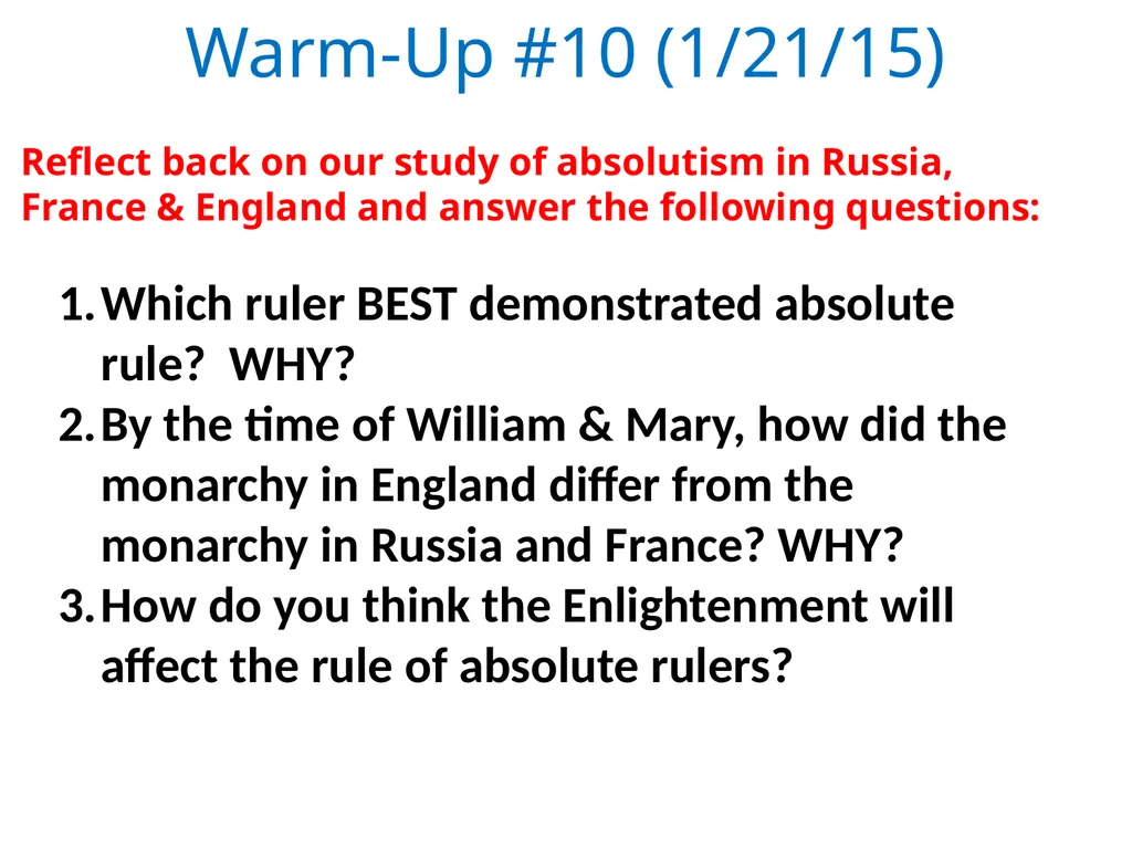 Warm-Up #1 (1/6/15) Welcome Back and Happy New - slide 10 of 12