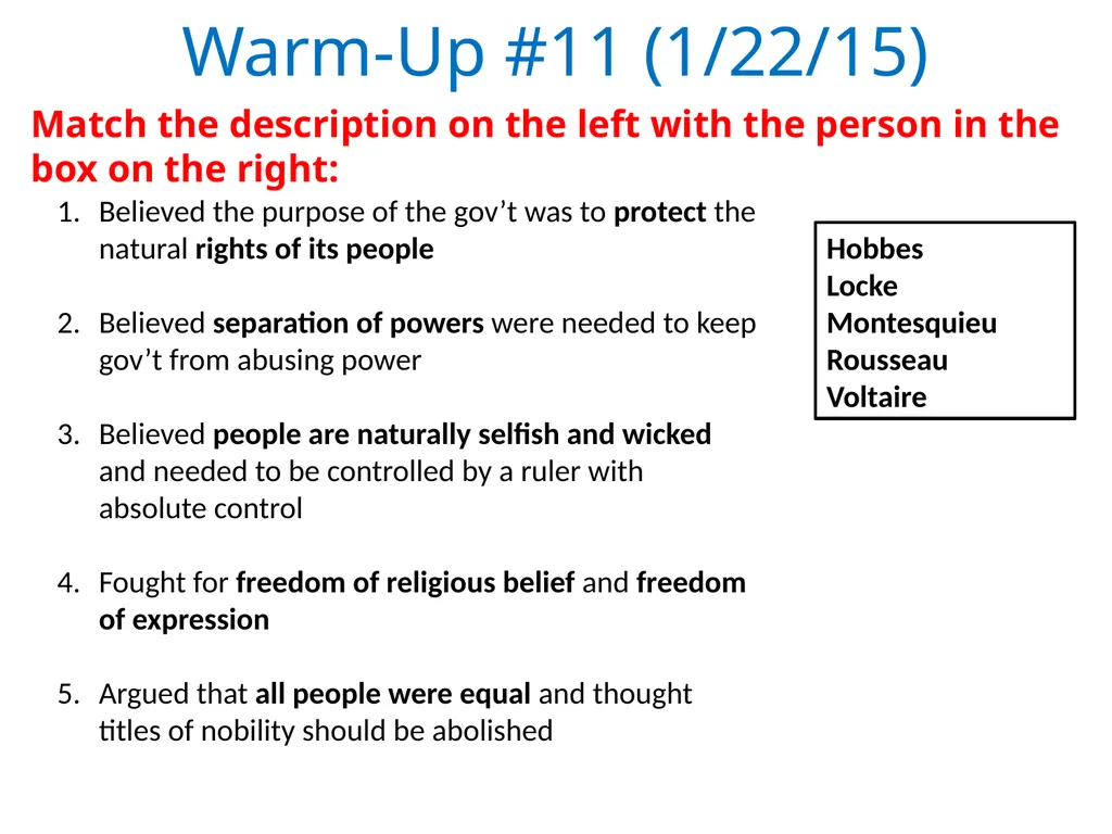 Warm-Up #1 (1/6/15) Welcome Back and Happy New - slide 11 of 12