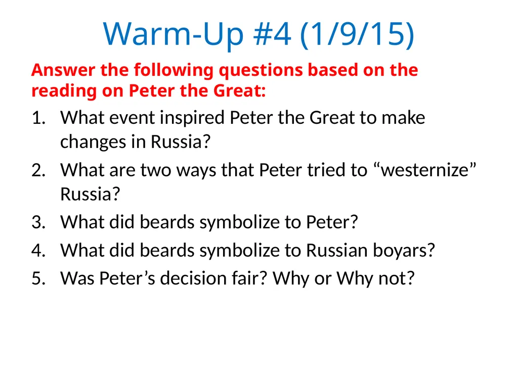 Warm-Up #1 (1/6/15) Welcome Back and Happy New - slide 4 of 12