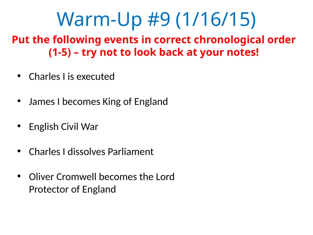 Warm-Up #1 (1/6/15) Welcome Back and Happy New - slide 9 of 12
