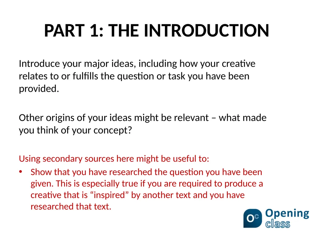 WRITING A RATIONALE FOR A CREATIVE RESPONSE - slide 7 of 10