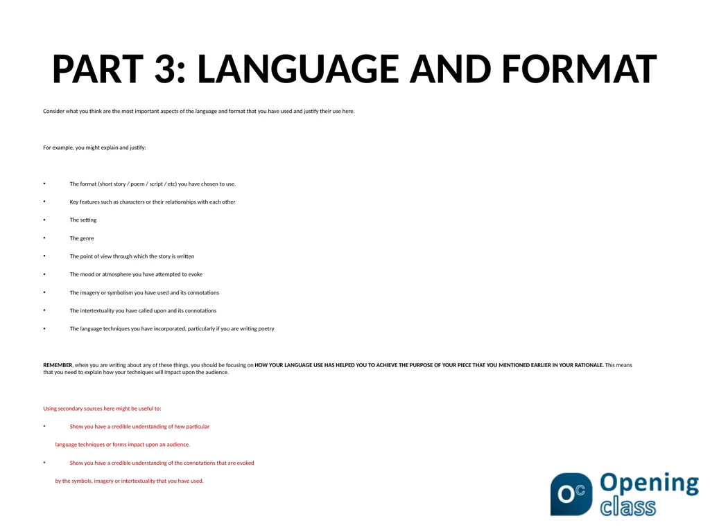 WRITING A RATIONALE FOR A CREATIVE RESPONSE - slide 9 of 10
