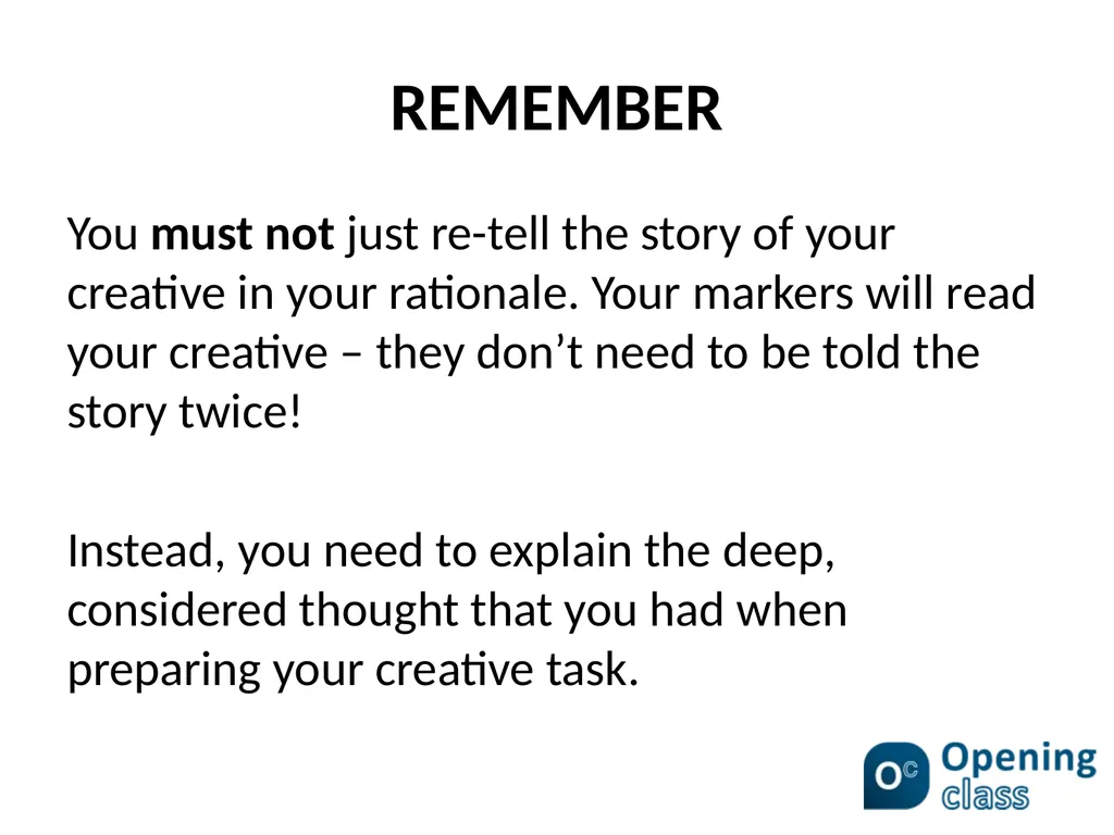 WRITING A RATIONALE FOR A CREATIVE RESPONSE - slide 4 of 10
