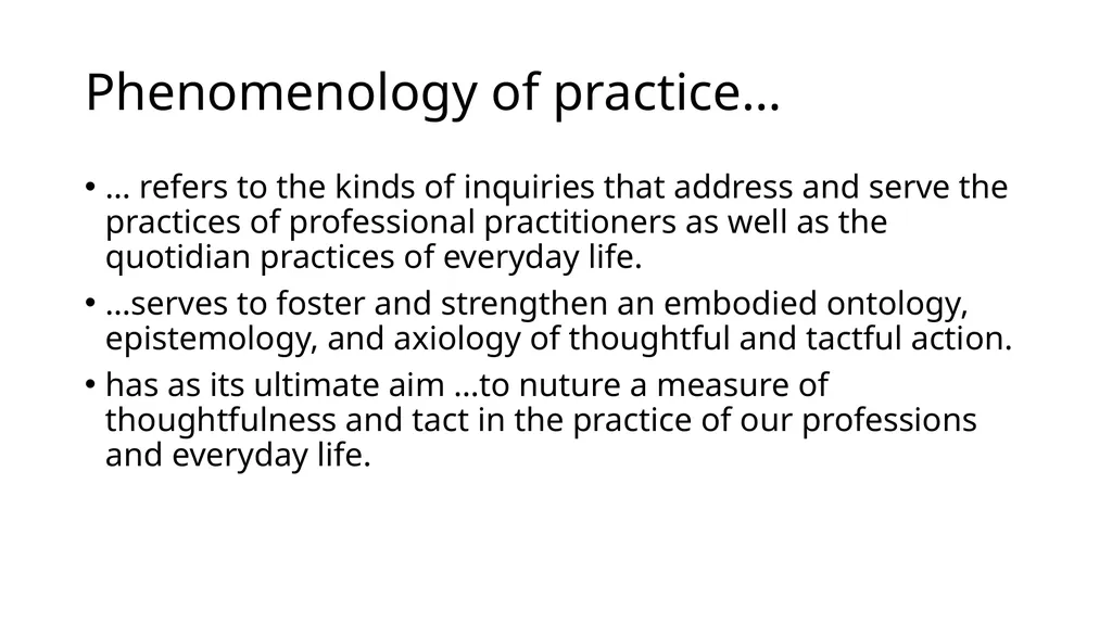 Phenomenology of Practice Meaning and Method - slide 5 of 7