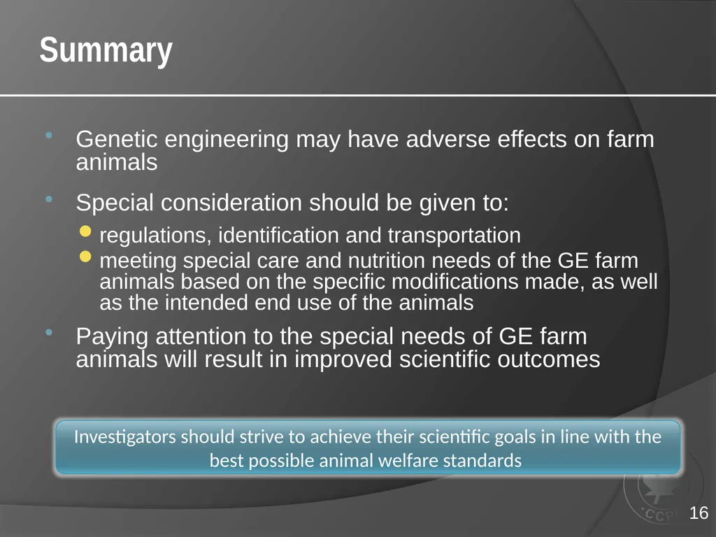 CCAC TRAINING MODULE ON: GENETICALLY-ENGINEERED - slide 16 of 16