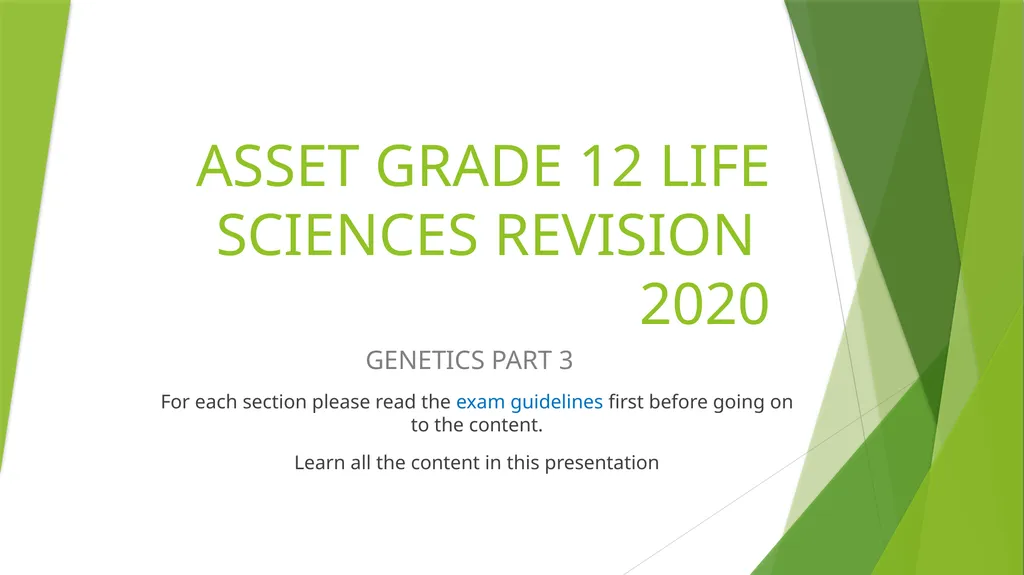 ASSET GRADE 12 LIFE SCIENCES REVISION 2020 - slide 1 of 17