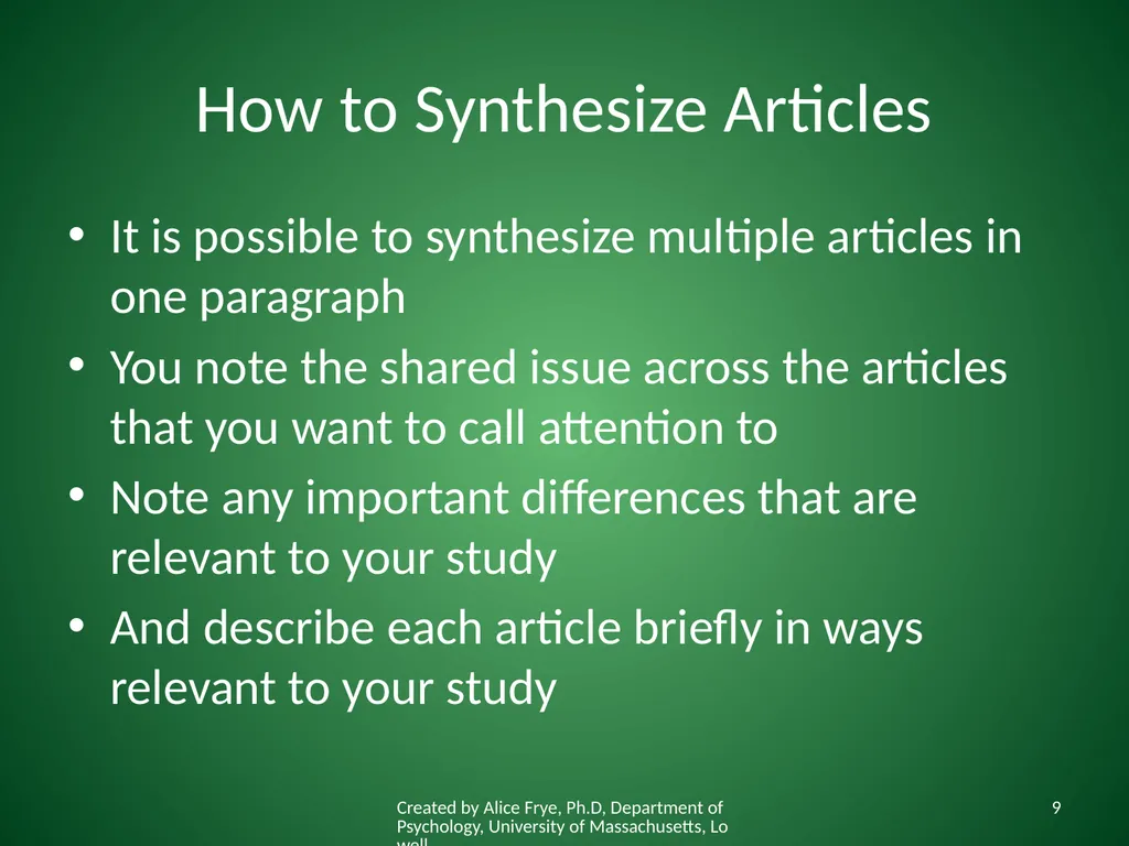 How to Synthesize Articles for a Paper Created by - slide 9 of 15