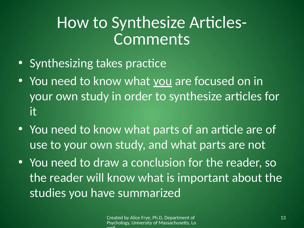How to Synthesize Articles for a Paper Created by - slide 13 of 15