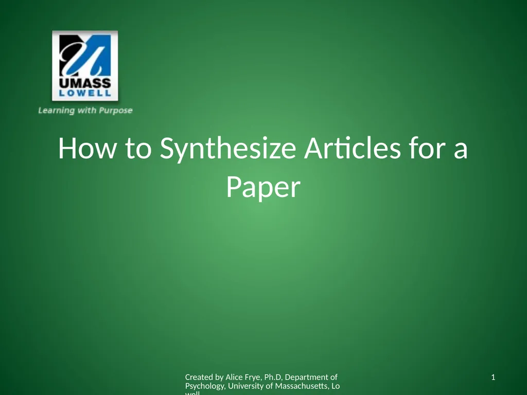 How to Synthesize Articles for a Paper Created by - slide 1 of 15