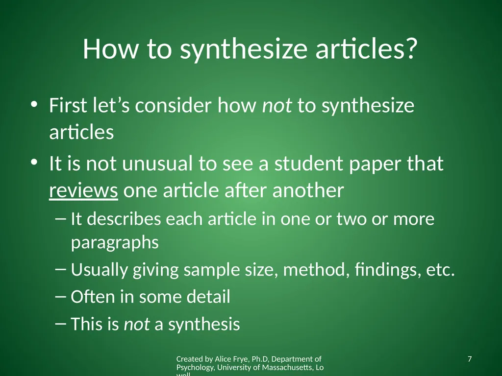 How to Synthesize Articles for a Paper Created by - slide 7 of 15