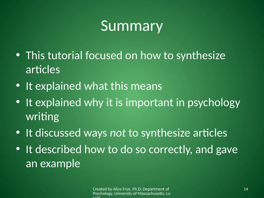How to Synthesize Articles for a Paper Created by - slide 14 of 15