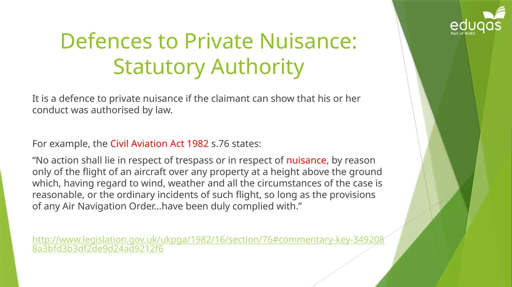 Torts connected to land Private Nuisance Learning - slide 45 of 53