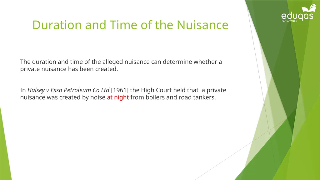 Torts connected to land Private Nuisance Learning - slide 24 of 53