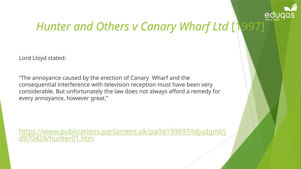 Torts connected to land Private Nuisance Learning - slide 10 of 53