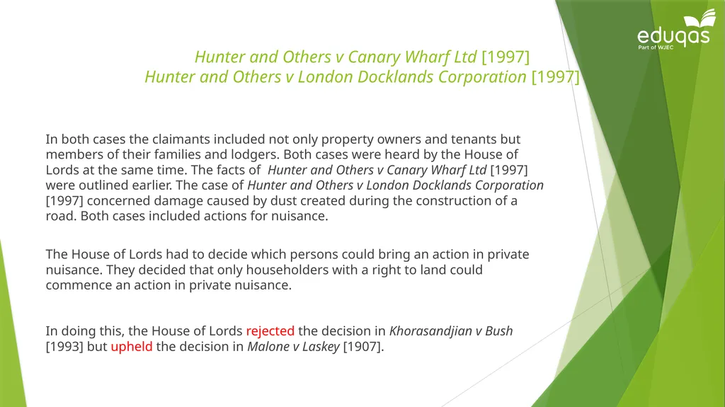 Torts connected to land Private Nuisance Learning - slide 19 of 53