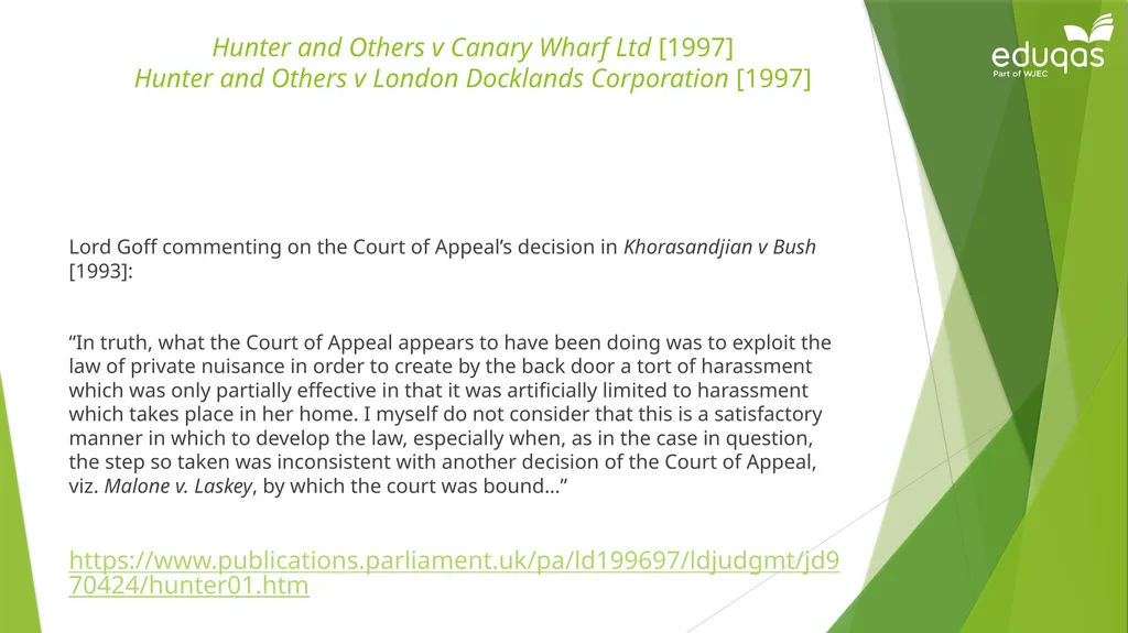 Torts connected to land Private Nuisance Learning - slide 20 of 53