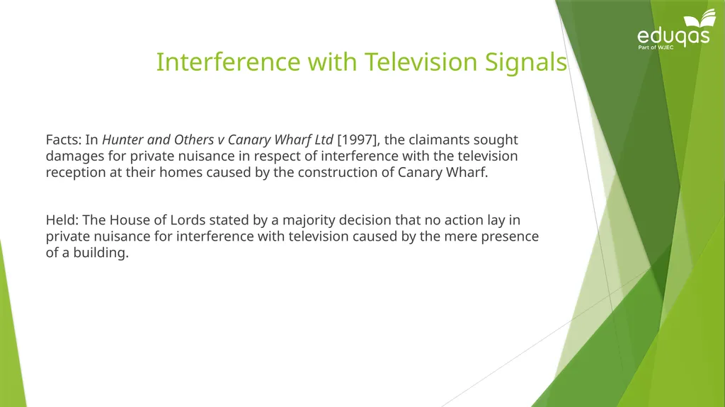 Torts connected to land Private Nuisance Learning - slide 9 of 53