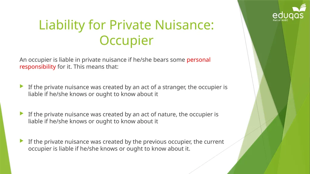 Torts connected to land Private Nuisance Learning - slide 42 of 53
