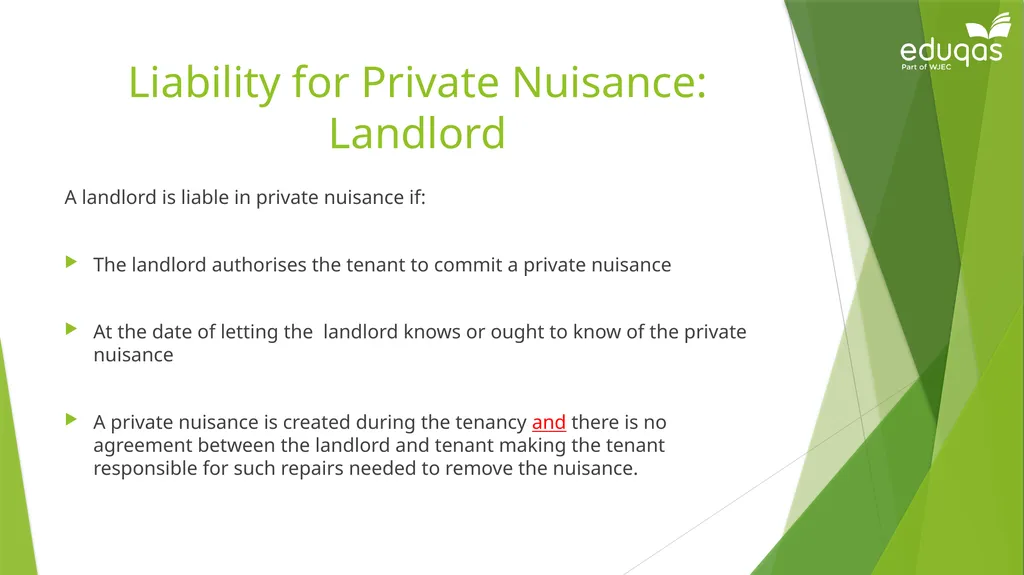 Torts connected to land Private Nuisance Learning - slide 43 of 53