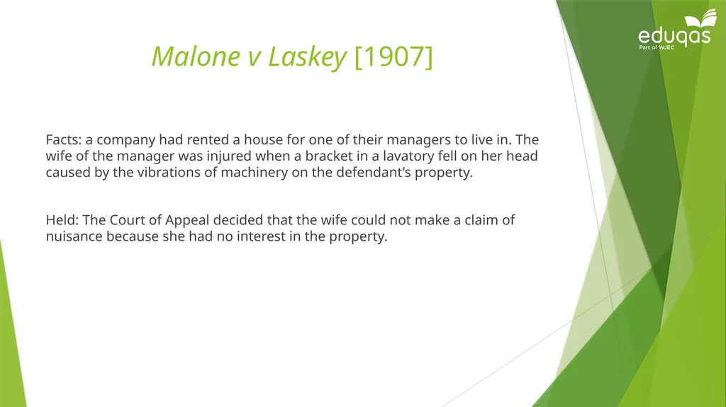Torts connected to land Private Nuisance Learning - slide 15 of 53