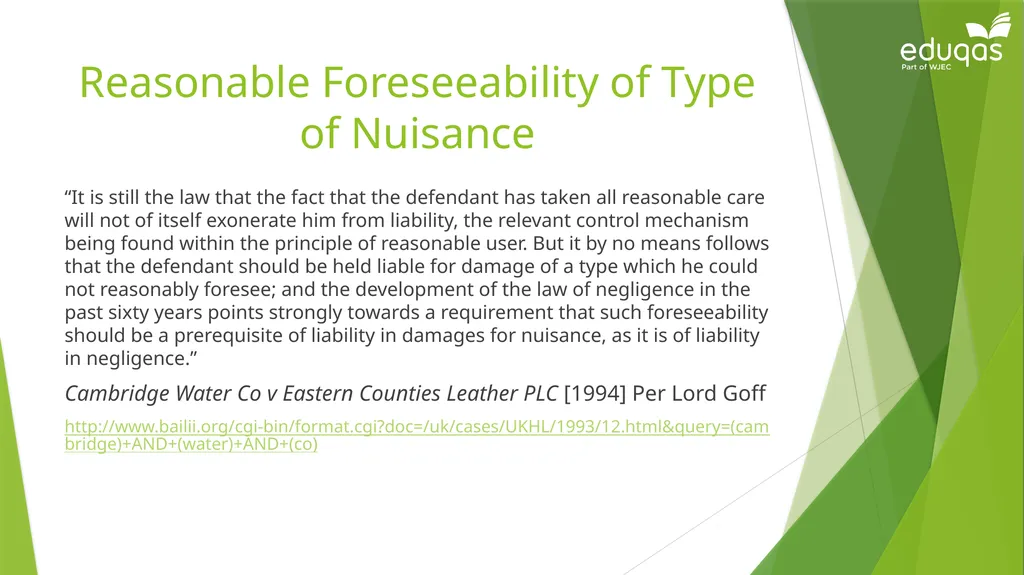 Torts connected to land Private Nuisance Learning - slide 40 of 53