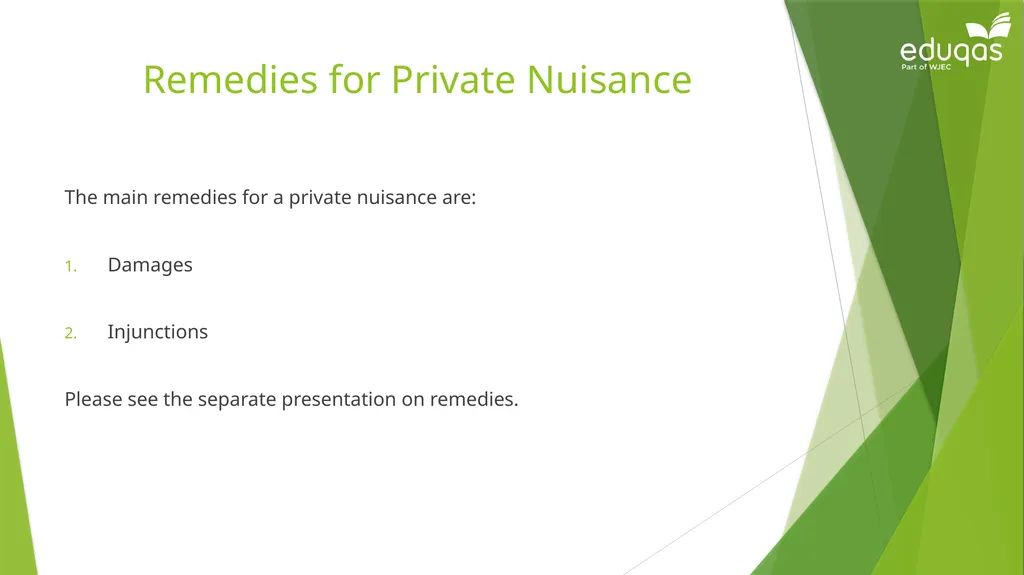 Torts connected to land Private Nuisance Learning - slide 47 of 53
