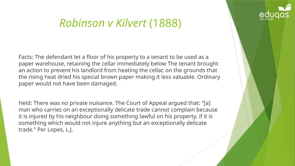 Torts connected to land Private Nuisance Learning - slide 23 of 53