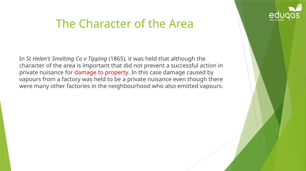 Torts connected to land Private Nuisance Learning - slide 32 of 53