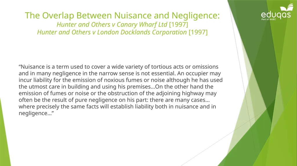 Torts connected to land Private Nuisance Learning - slide 51 of 53