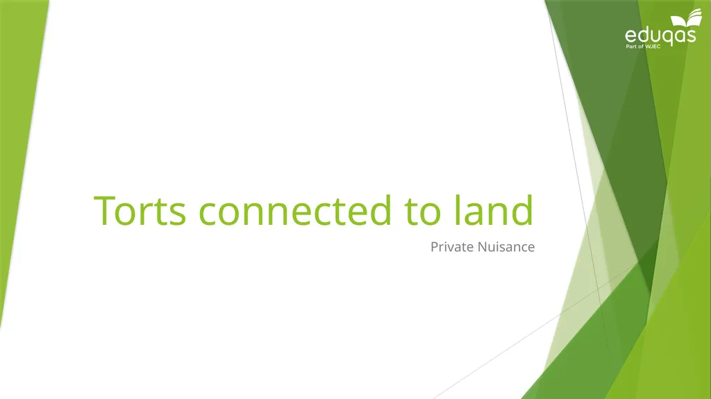 Torts connected to land Private Nuisance Learning - slide 1 of 53