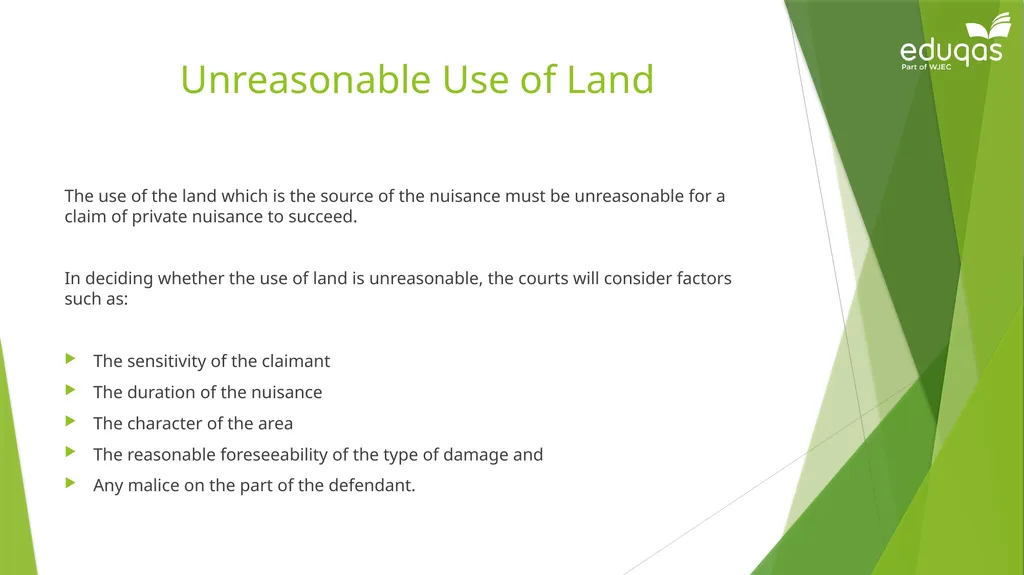 Torts connected to land Private Nuisance Learning - slide 21 of 53