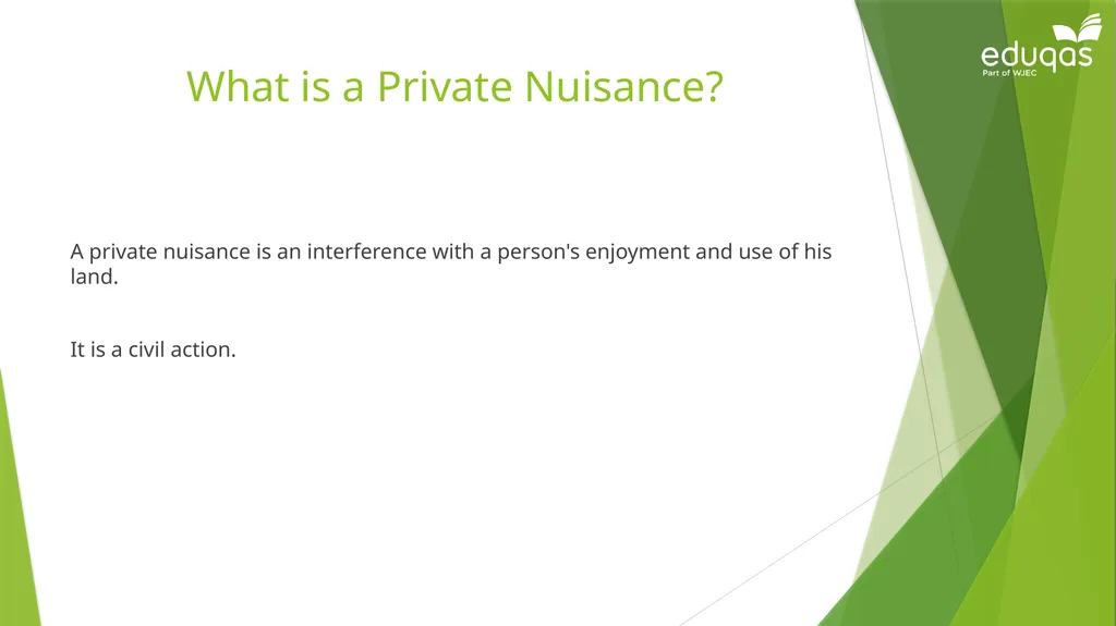 Torts connected to land Private Nuisance Learning - slide 3 of 53