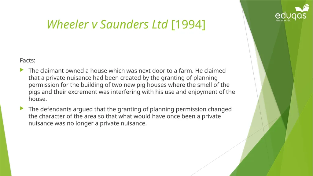 Torts connected to land Private Nuisance Learning - slide 33 of 53