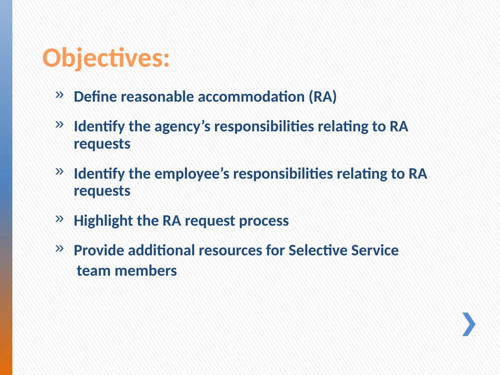 Reasonable Accommodations New Employee Orientation - slide 3 of 12