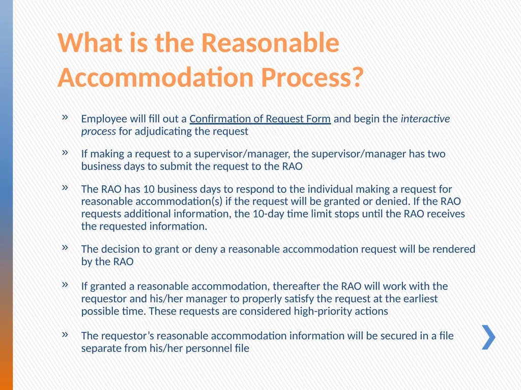 Reasonable Accommodations New Employee Orientation - slide 10 of 12