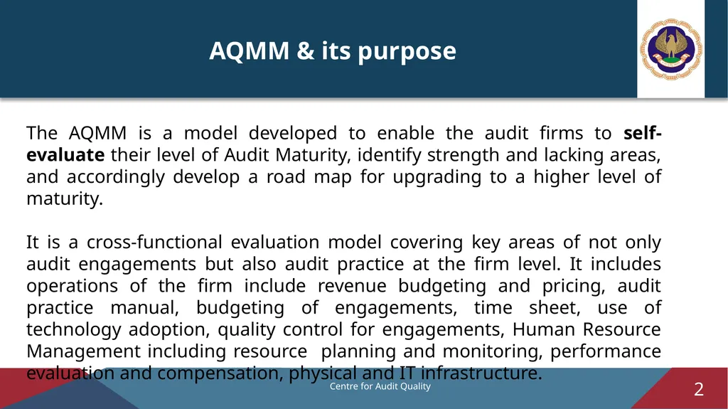 Audit Quality Maturity Model – Revised Version 1.0 - slide 2 of 14