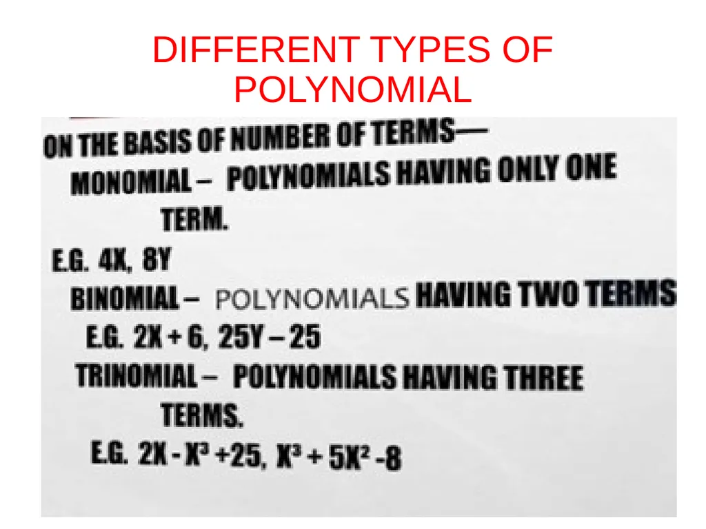 CHAPTER 2 POLYNOMIALS (1) Polynomial : The - slide 3 of 17