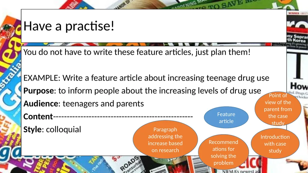 Feature Articles This lesson will teach you the - slide 4 of 8