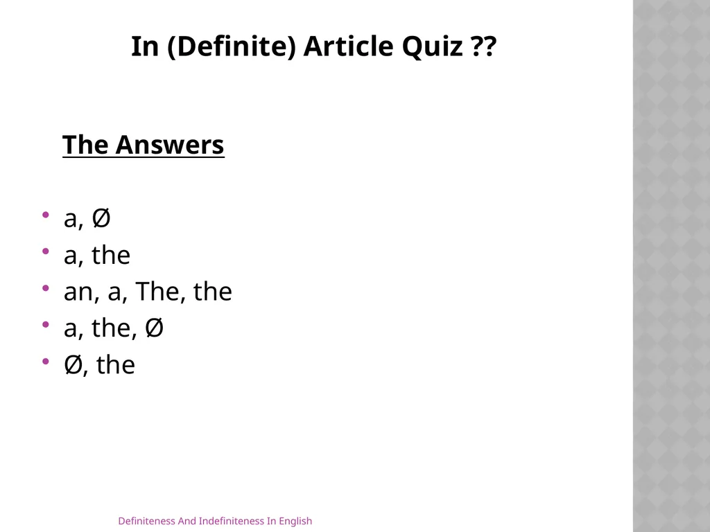 Definiteness And Indefiniteness In English Assist - slide 14 of 16