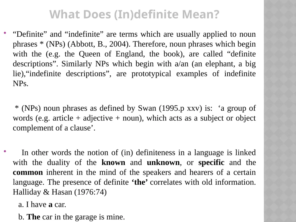 Definiteness And Indefiniteness In English Assist - slide 4 of 16