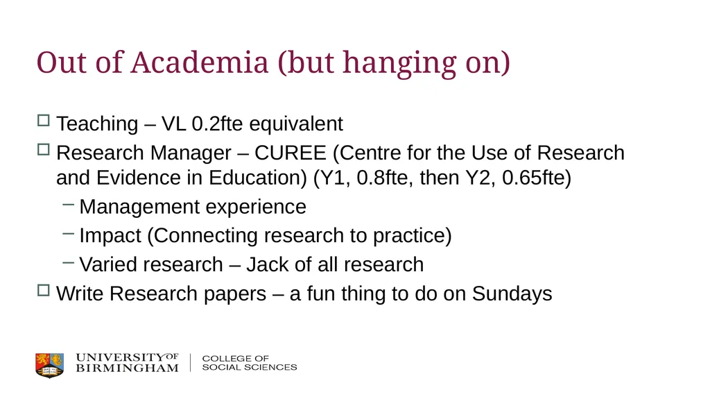 Post-PhD Jobs, Academia, etc. Dr Thomas Perry - slide 6 of 17