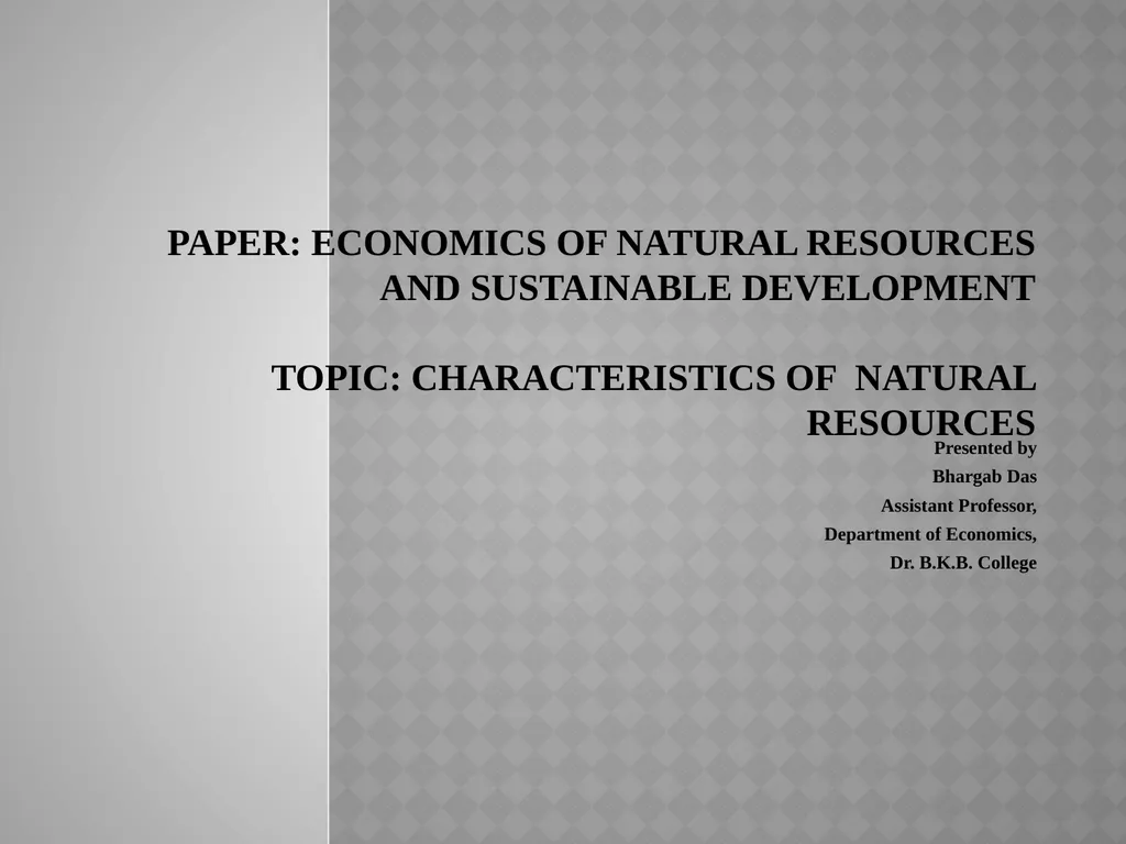 Paper: Economics of Natural Resources and