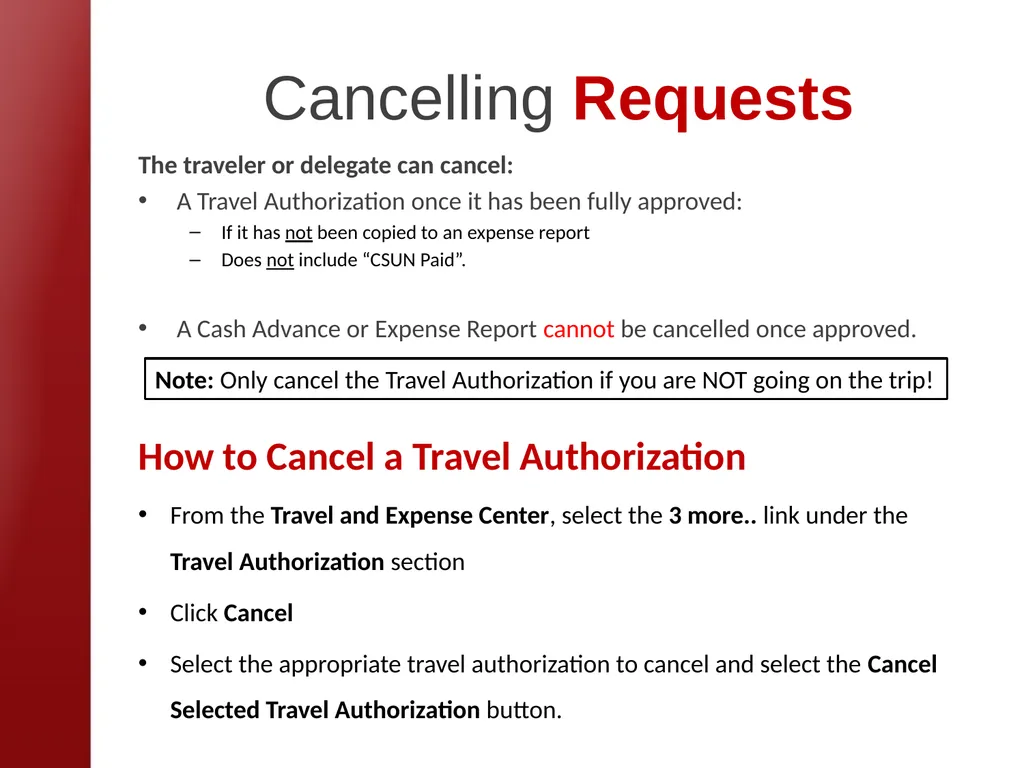eTravel Authorization / Reimbursement Overview - slide 19 of 27