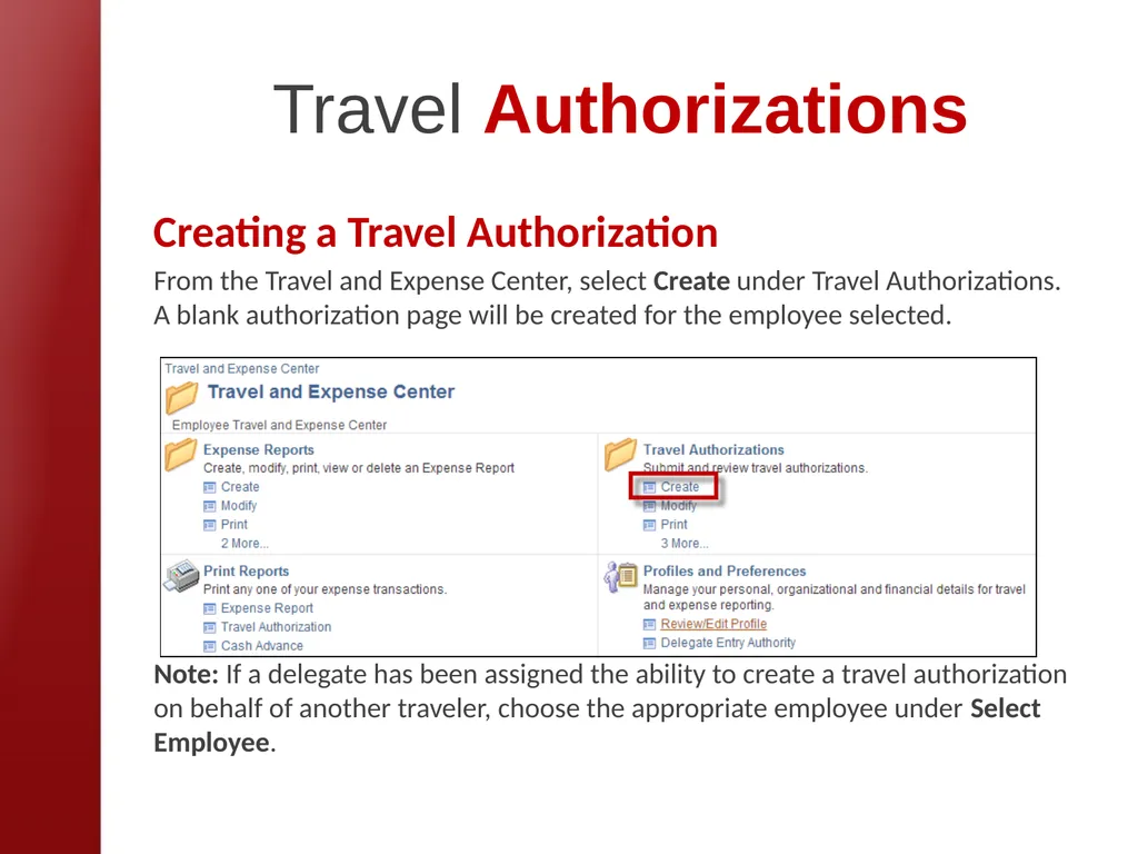 eTravel Authorization / Reimbursement Overview - slide 4 of 27
